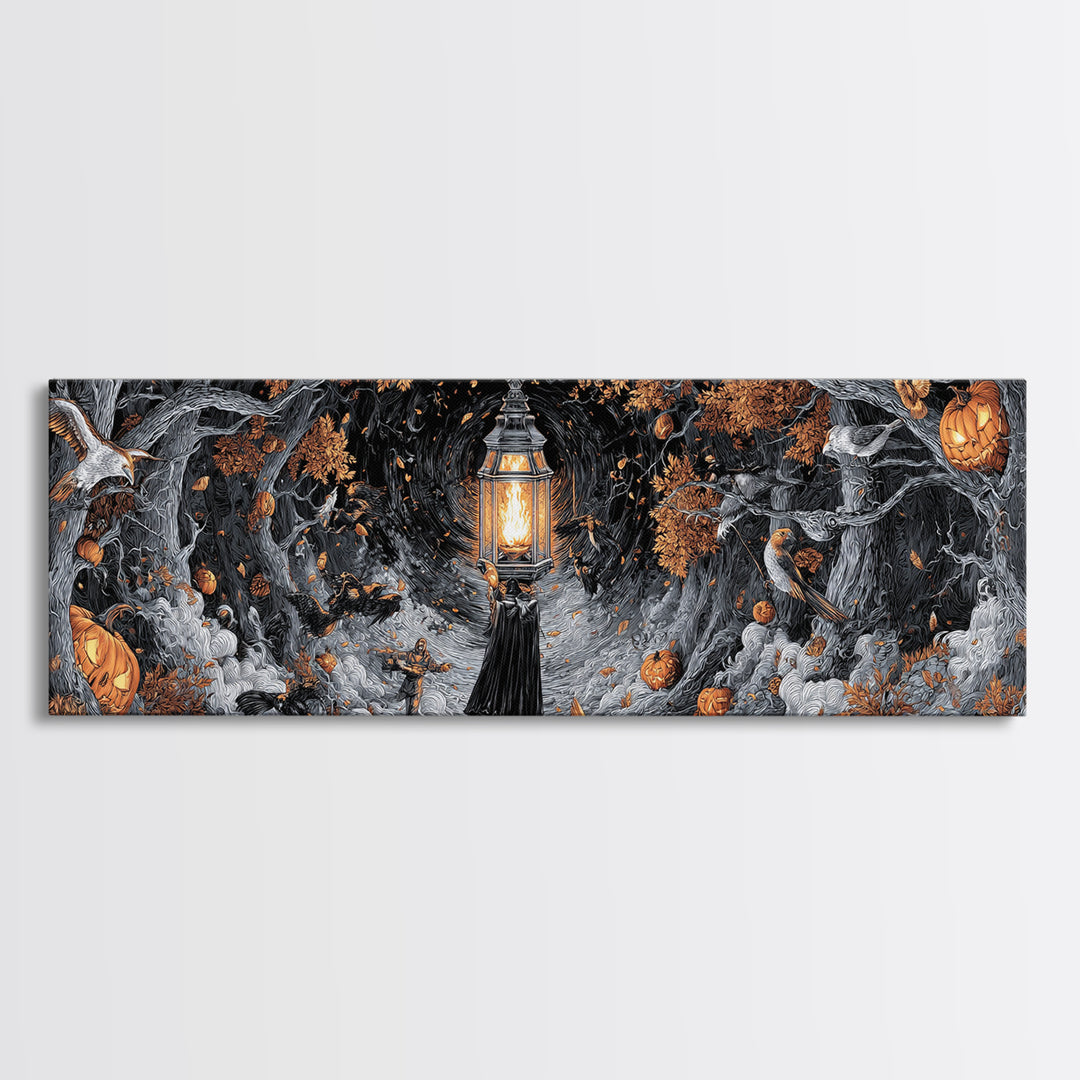 The Lantern Specter, Extra Wide Wall Art, Gothic Horror Wall Art, Framed Canvas Print, Halloween Wall Decor, Gothic Home Decor