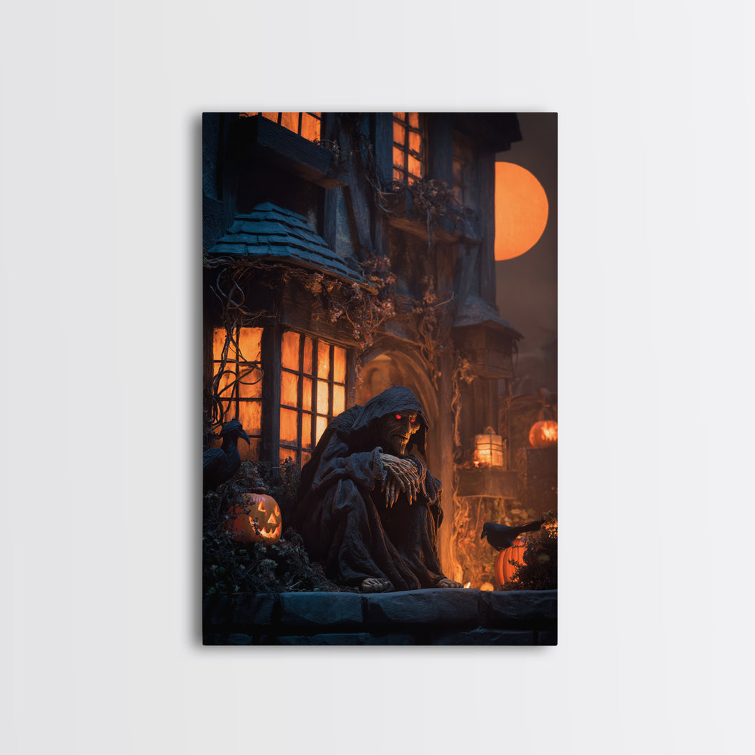 The Red-Eyed Night Hag, Vertical Wall Art, Gothic Horror Wall Art, Framed Canvas Print, Halloween Wall Decor, Gothic Home Decor