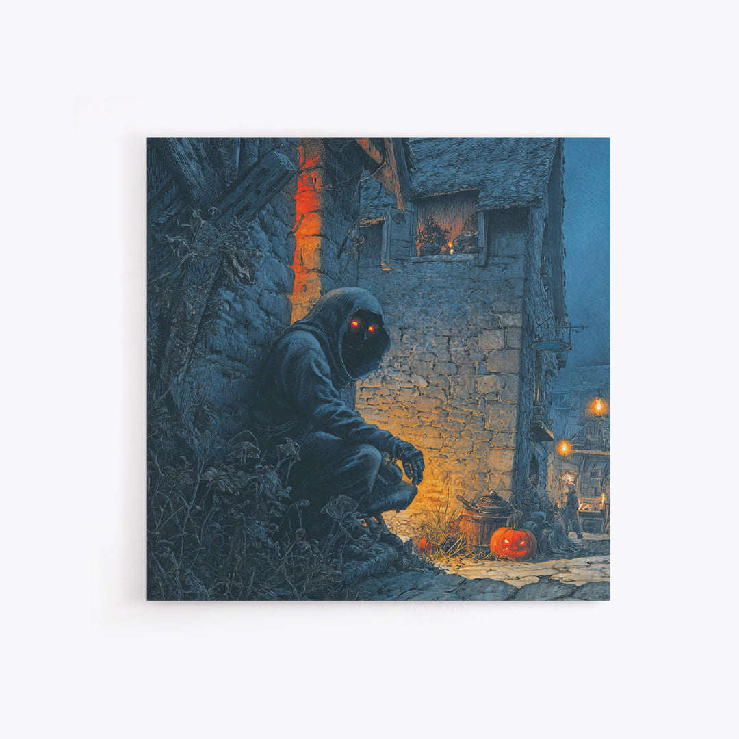 The Red-Eyed Night Hag, Square Wall Art, Haunted Gothic Art, Framed Canvas Print, Halloween Wall Decor, Gothic Home Decor, Halloween Decor