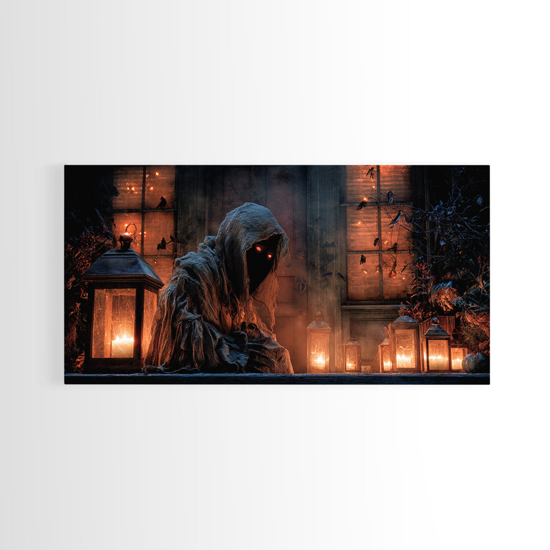 The Red-Eyed Night Hag, Wide Panoramic Art, Dark Halloween Decor, Canvas Print, Halloween Wall Decor, Gothic Home Decor, Horror Wall Art