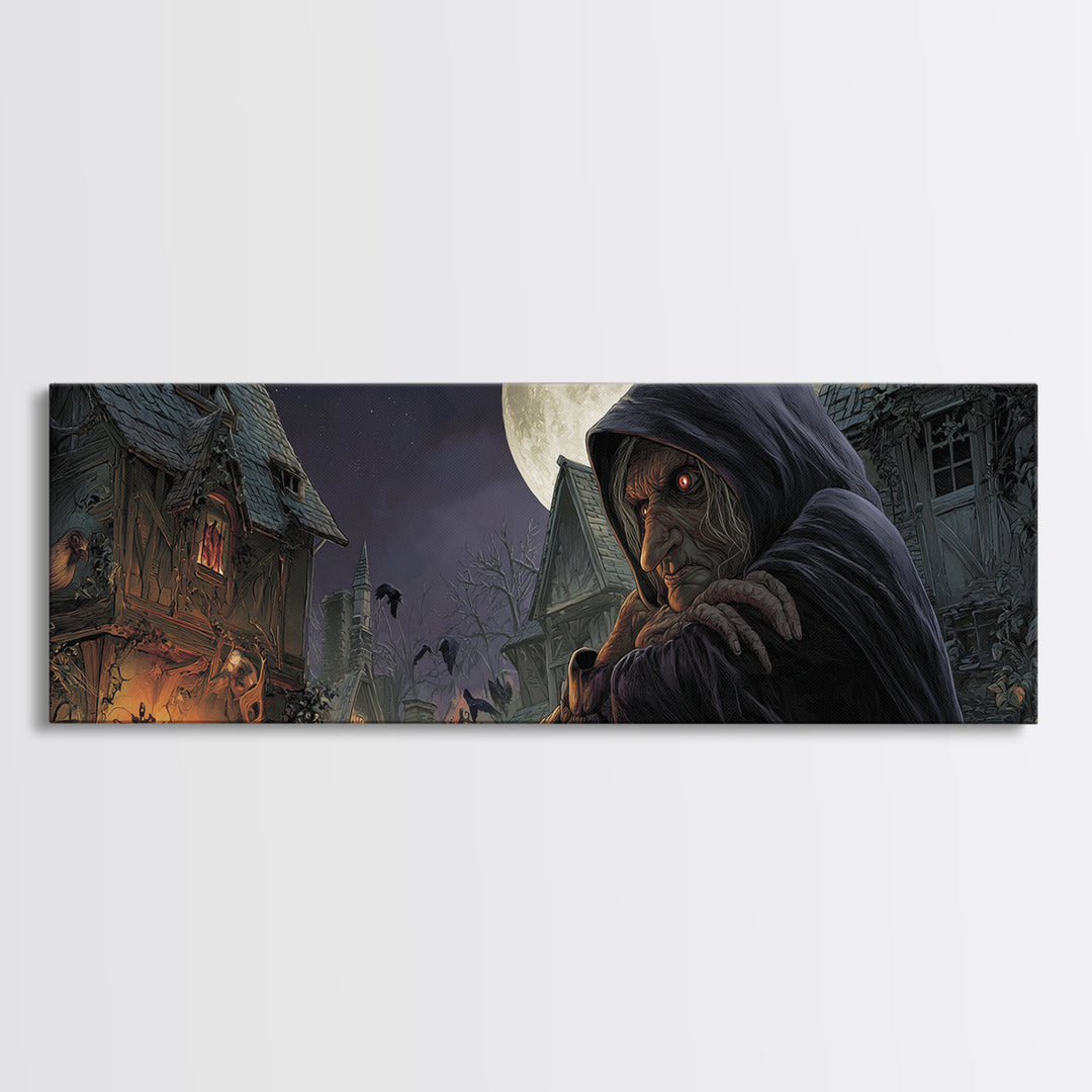 The Red-Eyed Night Hag, Extra Wide Wall Art, Dark Halloween Decor, Canvas Print, Halloween Wall Decor, Gothic Home Decor, Horror Wall Art