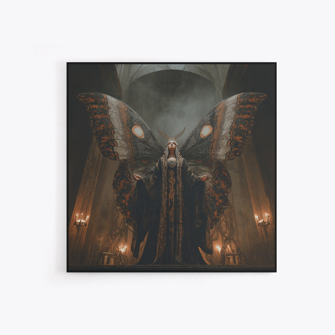 The Velvet Moth Witch, Square Wall Art, Dark Fantasy Wall Art, Canvas Print, Halloween Wall Decor, Gothic Home Decor, Spooky Wall Decor