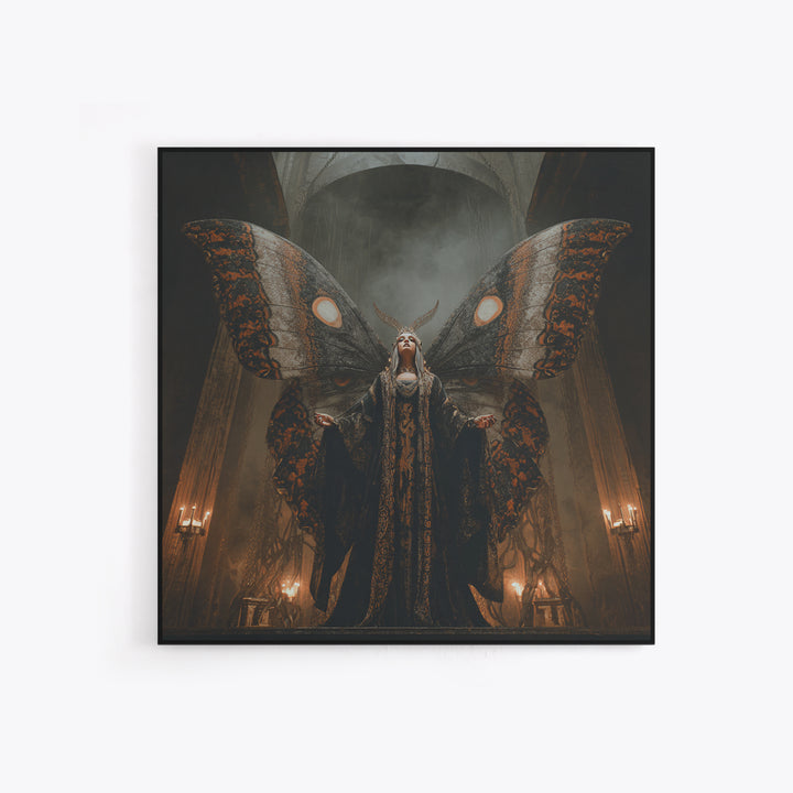 The Velvet Moth Witch, Square Wall Art, Dark Fantasy Wall Art, Canvas Print, Halloween Wall Decor, Gothic Home Decor, Spooky Wall Decor