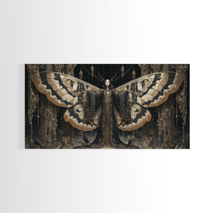 The Velvet Moth Witch, Wide Panoramic Art, Dark Halloween Decor, Canvas Print, Halloween Wall Decor, Gothic Home Decor, Halloween Wall Art