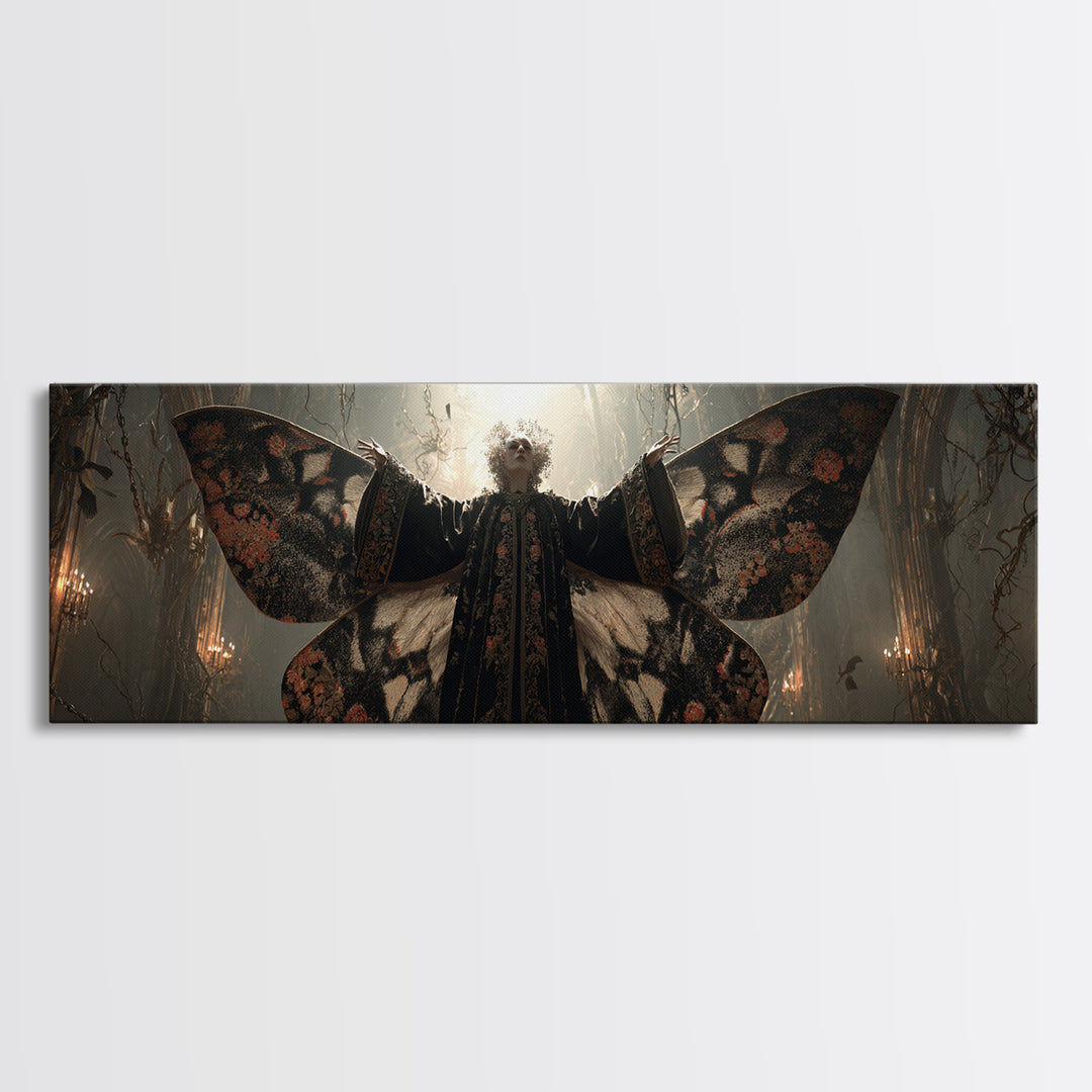 The Velvet Moth Witch, Extra Wide Wall Art, Gothic Horror Wall Art, Framed Canvas Print, Halloween Wall Decor, Gothic Home Decor