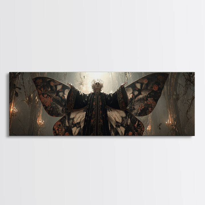 The Velvet Moth Witch, Extra Wide Wall Art, Gothic Horror Wall Art, Framed Canvas Print, Halloween Wall Decor, Gothic Home Decor