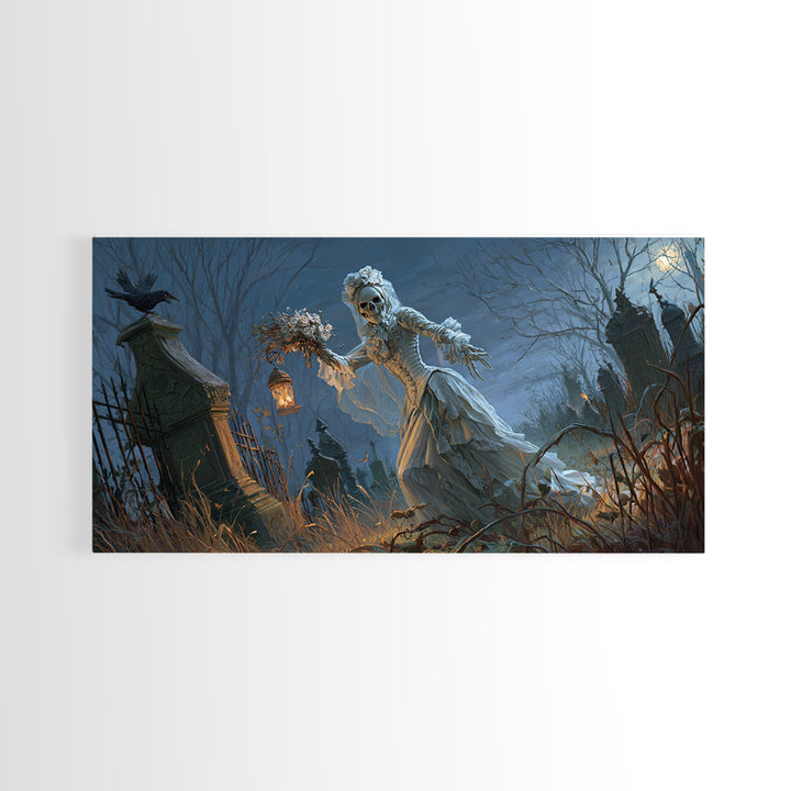 The Ghostly Groom, Wide Panoramic Art, Haunted Gothic Art, Framed Canvas Print, Halloween Wall Decor, Gothic Home Decor, Spooky Wall Decor