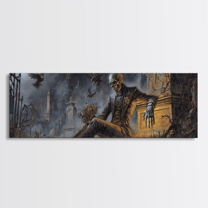 The Ghostly Groom, Extra Wide Wall Art, Dark Fantasy Wall Art, Canvas Print, Halloween Wall Decor, Gothic Home Decor, Seasonal Home Decor