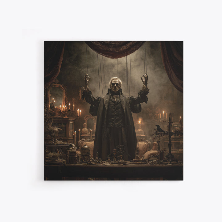 The Marionette Master, Square Wall Art, Macabre Wall Art, Framed Canvas Print, Halloween Wall Decor, Gothic Home Decor, Seasonal Home Decor