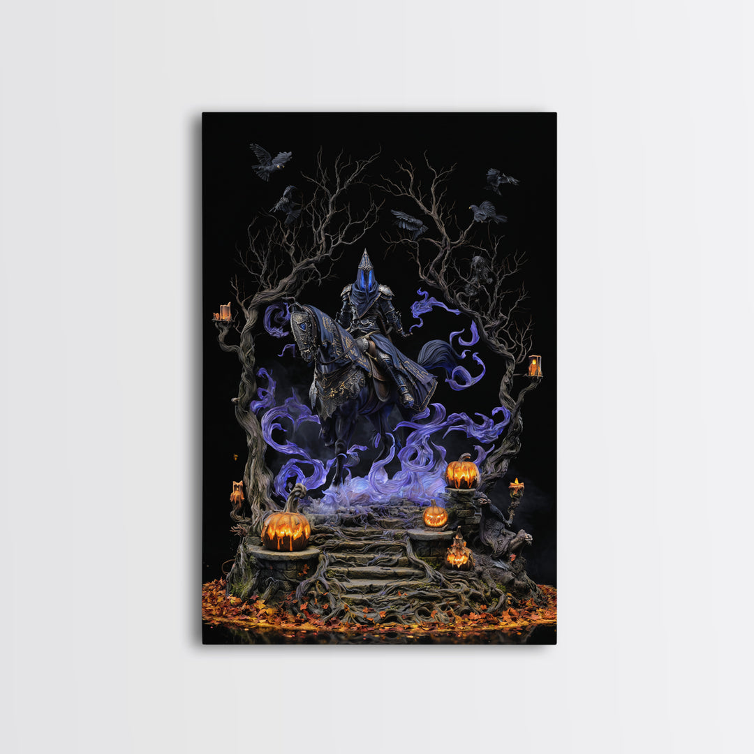 The Spectral Knight, Vertical Wall Art, Macabre Wall Art, Framed Canvas Print, Halloween Wall Decor, Gothic Home Decor, Spooky Wall Decor