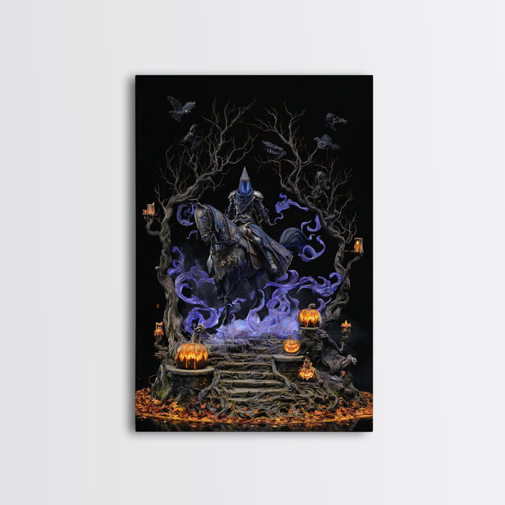 The Spectral Knight, Vertical Wall Art, Macabre Wall Art, Framed Canvas Print, Halloween Wall Decor, Gothic Home Decor, Spooky Wall Decor