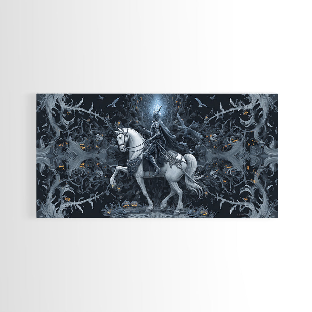 The Spectral Knight, Wide Panoramic Art, Spooky Home Decor, Canvas Print, Halloween Wall Decor, Gothic Home Decor, Spooky Wall Decor