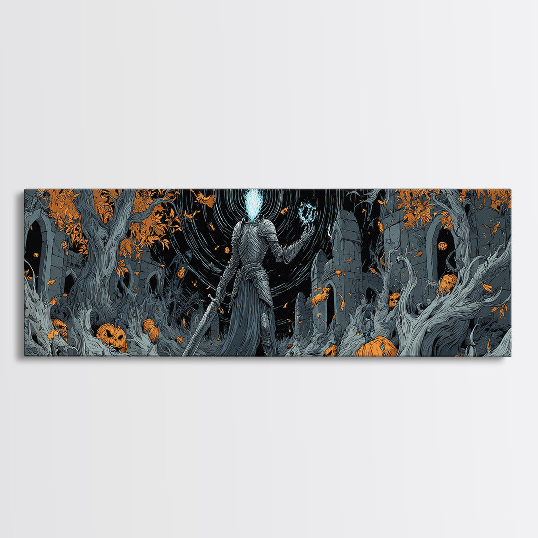 The Spectral Knight, Extra Wide Wall Art, Spooky Home Decor, Canvas Print, Halloween Wall Decor, Gothic Home Decor, Spooky Wall Decor