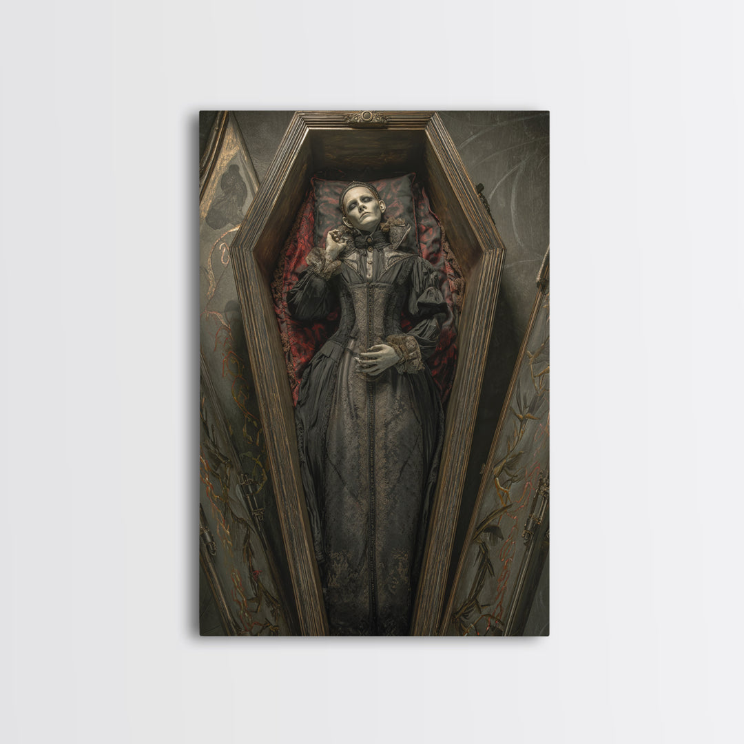 The Coffin Sleeper, Vertical Wall Art, Gothic Horror Wall Art, Framed Canvas Print, Halloween Wall Decor, Gothic Home Decor