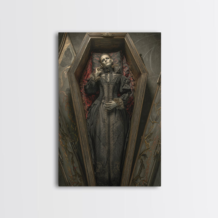 The Coffin Sleeper, Vertical Wall Art, Gothic Horror Wall Art, Framed Canvas Print, Halloween Wall Decor, Gothic Home Decor