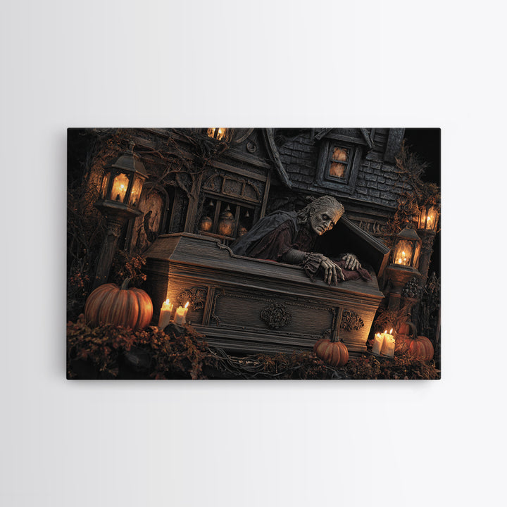 The Coffin Sleeper, Landscape Wall Art, Gothic Horror Wall Art, Framed Canvas Print, Halloween Wall Decor, Gothic Home Decor