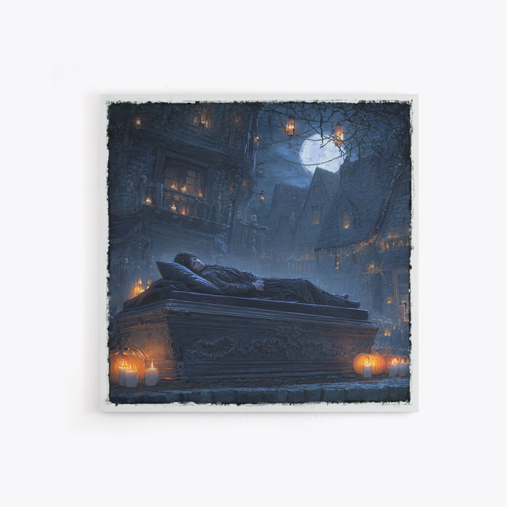 The Coffin Sleeper, Square Wall Art, Dark Halloween Decor, Canvas Print, Halloween Wall Decor, Gothic Home Decor, Seasonal Home Decor