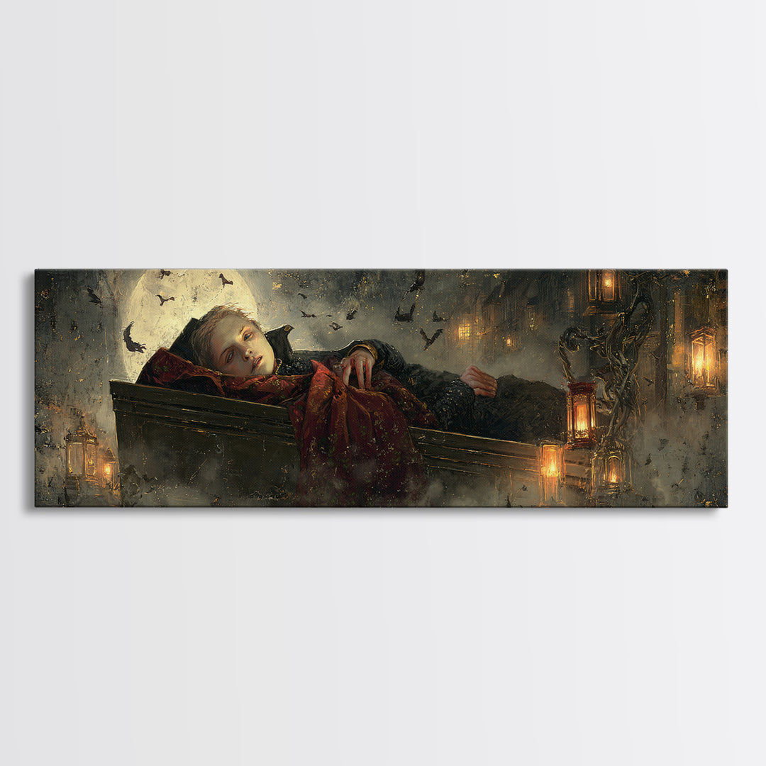 The Coffin Sleeper, Extra Wide Wall Art, Gothic Horror Wall Art, Framed Canvas Print, Halloween Wall Decor, Gothic Home Decor