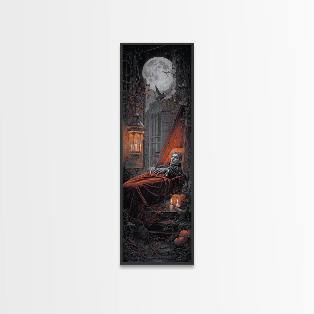 The Coffin Sleeper, Tall Narrow Wall Art, Spooky Home Decor, Canvas Print, Halloween Wall Decor, Gothic Home Decor, Spooky Wall Decor