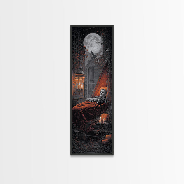 The Coffin Sleeper, Tall Narrow Wall Art, Spooky Home Decor, Canvas Print, Halloween Wall Decor, Gothic Home Decor, Spooky Wall Decor
