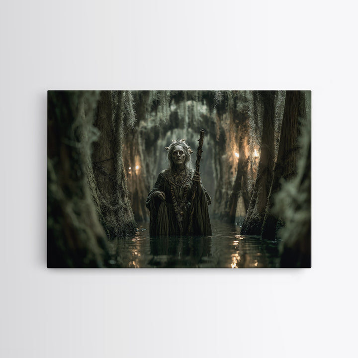 The Swamp Witch, Landscape Wall Art, Gothic Horror Wall Art, Framed Canvas Print, Halloween Wall Decor, Gothic Home Decor