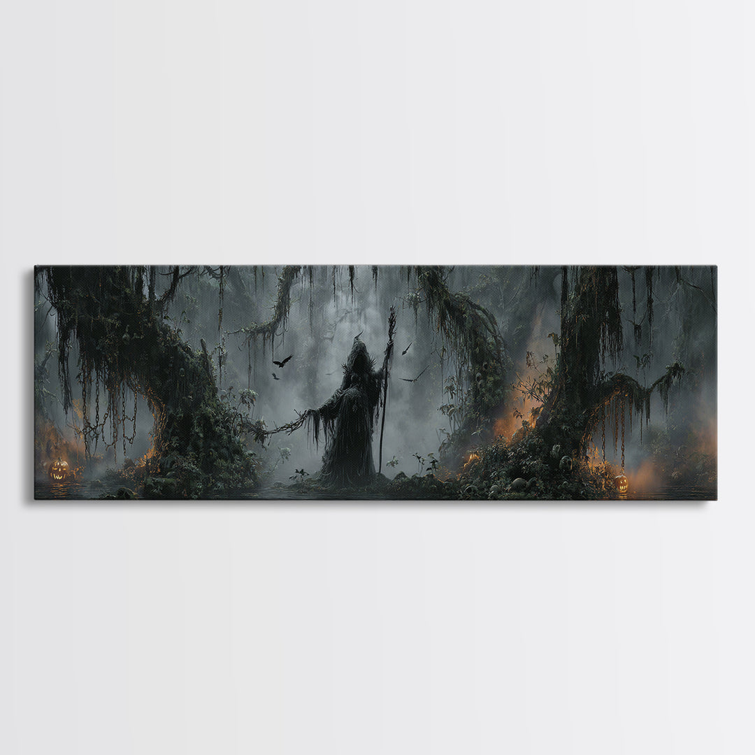The Swamp Witch, Extra Wide Wall Art, Spooky Home Decor, Canvas Print, Halloween Wall Decor, Gothic Home Decor, Macabre Wall Art