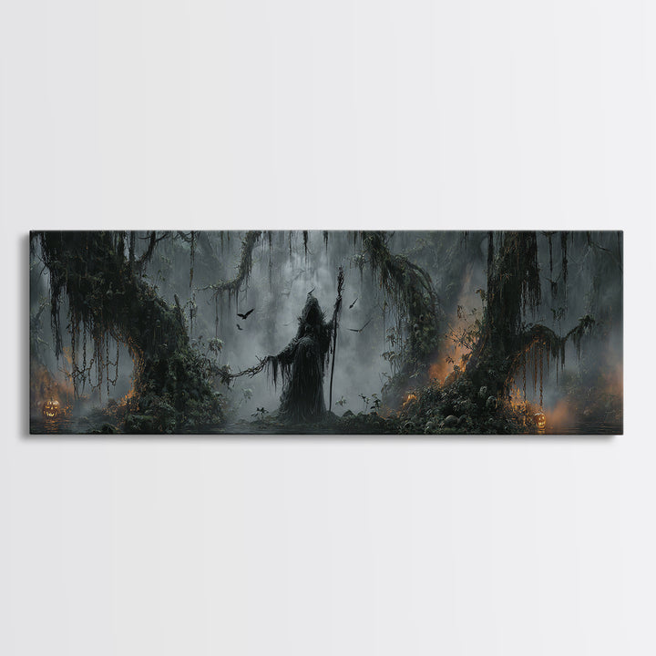 The Swamp Witch, Extra Wide Wall Art, Spooky Home Decor, Canvas Print, Halloween Wall Decor, Gothic Home Decor, Macabre Wall Art