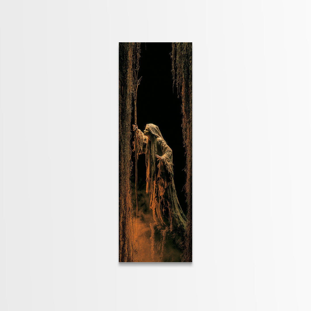 The Swamp Witch, Tall Narrow Wall Art, Dark Halloween Decor, Canvas Print, Halloween Wall Decor, Gothic Home Decor, Macabre Wall Art