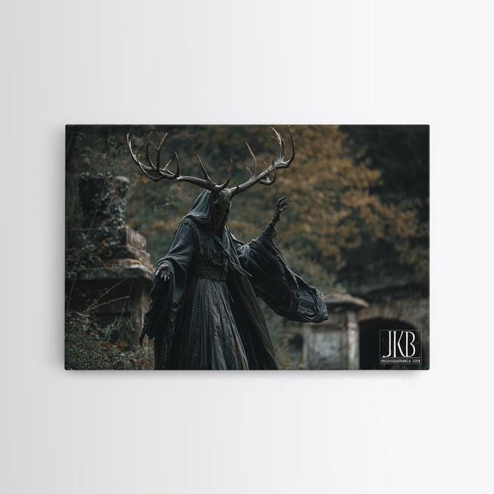The Antlered Forest Spirit, Landscape Wall Art, Dark Halloween Decor, Canvas Print, Halloween Wall Decor, Gothic Home Decor