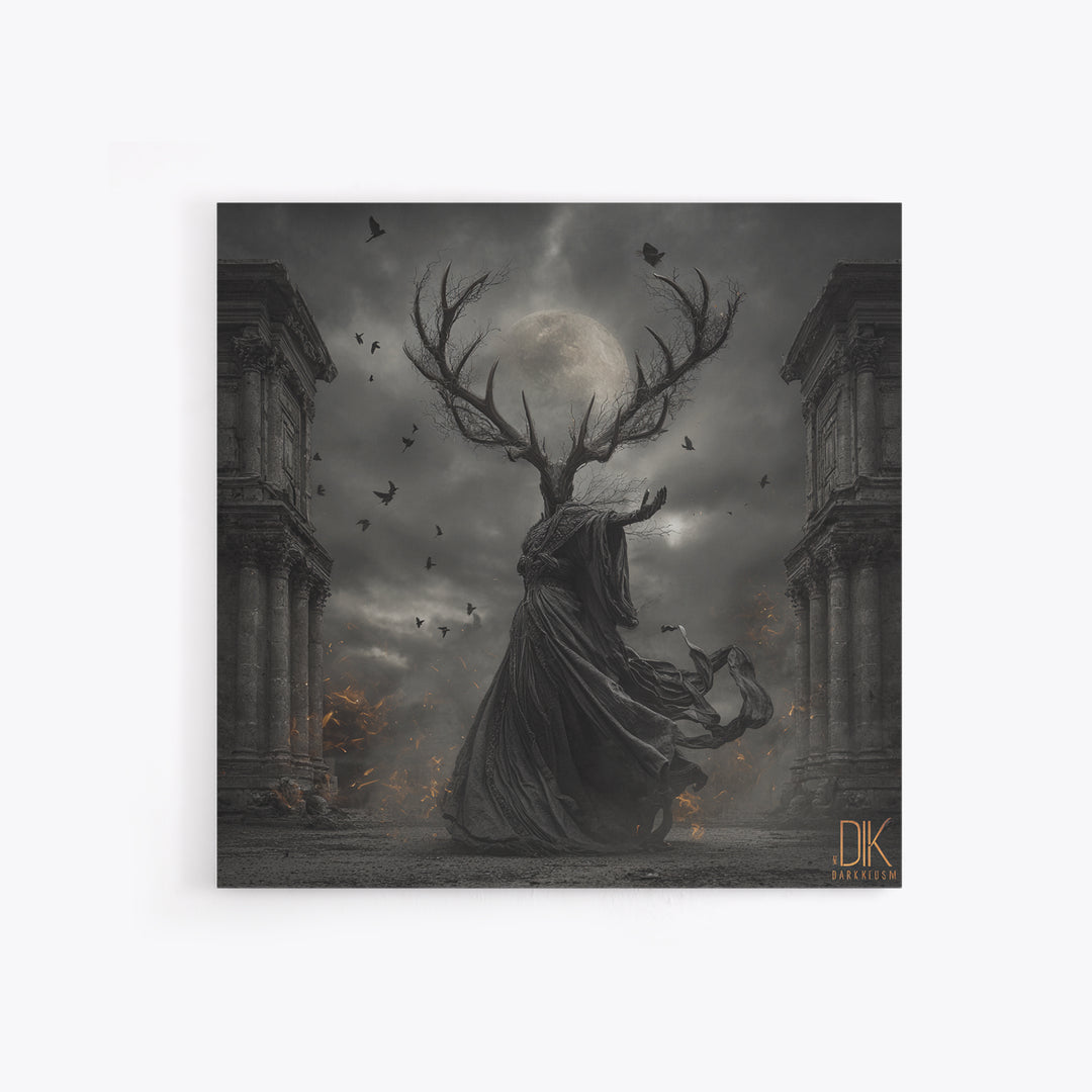The Antlered Forest Spirit, Square Wall Art, Haunted Gothic Art, Framed Canvas Print, Halloween Wall Decor, Gothic Home Decor