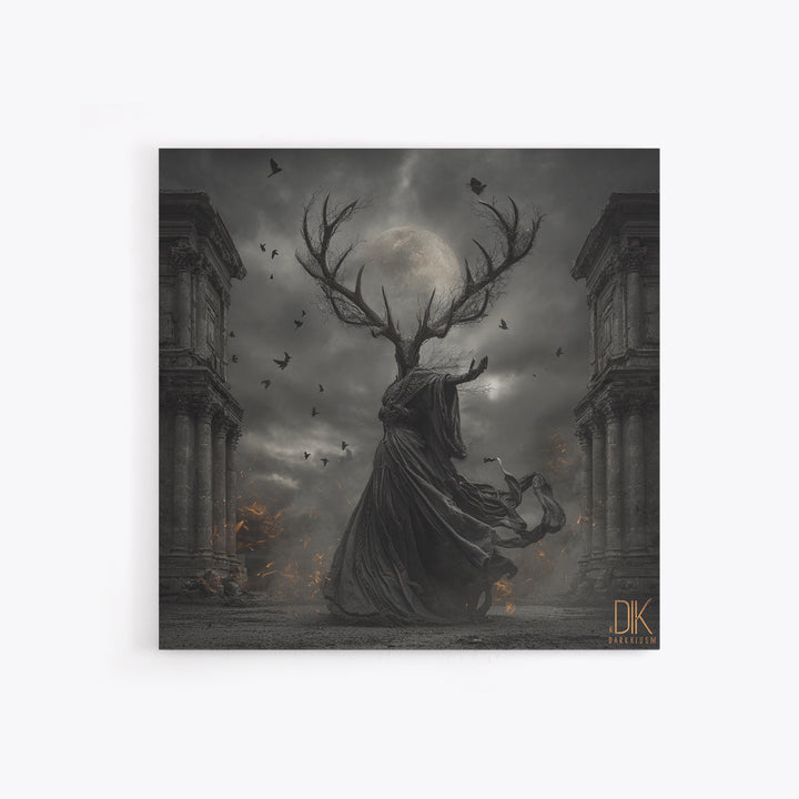 The Antlered Forest Spirit, Square Wall Art, Haunted Gothic Art, Framed Canvas Print, Halloween Wall Decor, Gothic Home Decor
