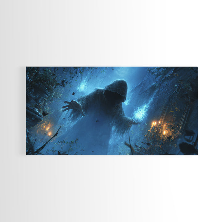 The Will-O'-The-Wisp Shepherd, Wide Panoramic Art, Gothic Horror Wall Art, Framed Canvas Print, Halloween Wall Decor, Gothic Home Decor