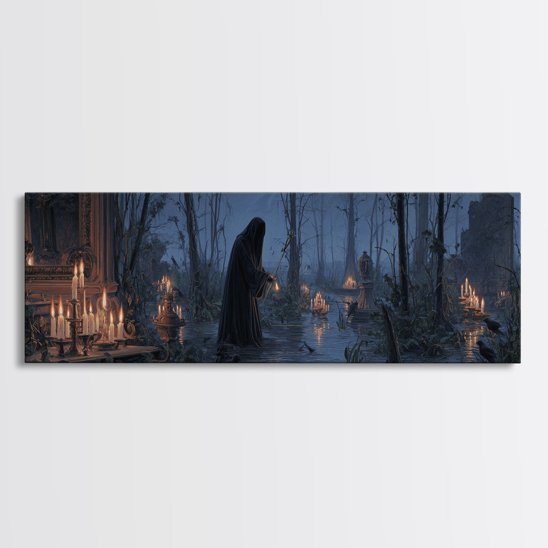The Will-O'-The-Wisp Shepherd, Extra Wide Wall Art, Spooky Home Decor, Canvas Print, Halloween Wall Decor, Gothic Home Decor