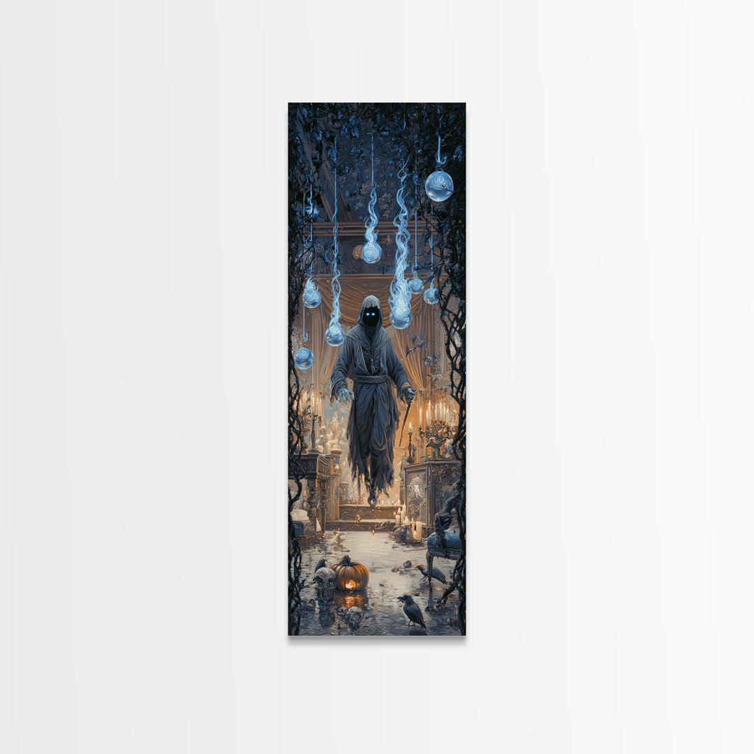 The Will-O'-The-Wisp Shepherd, Tall Narrow Wall Art, Dark Halloween Decor, Canvas Print, Halloween Wall Decor, Gothic Home Decor