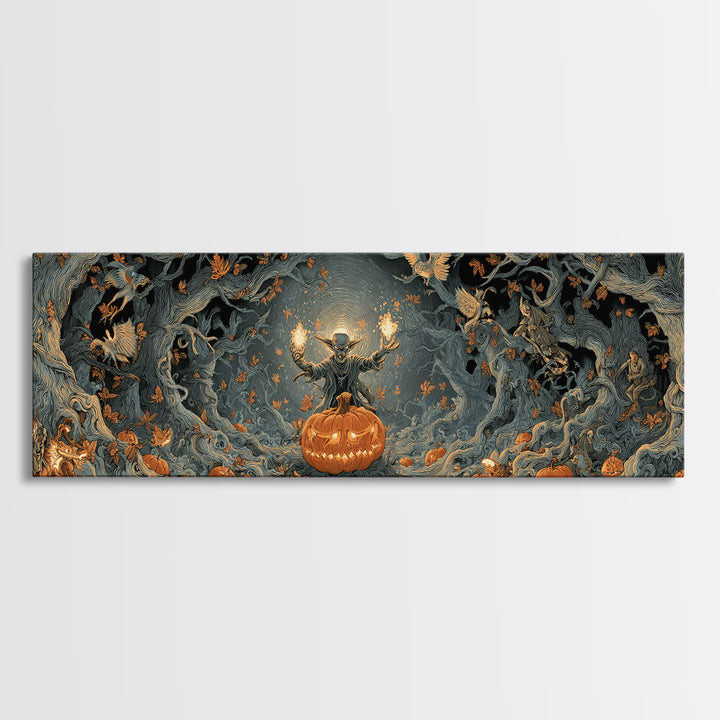The Pumpkin Patch Goblin, Extra Wide Wall Art, Gothic Horror Wall Art, Framed Canvas Print, Halloween Wall Decor, Gothic Home Decor