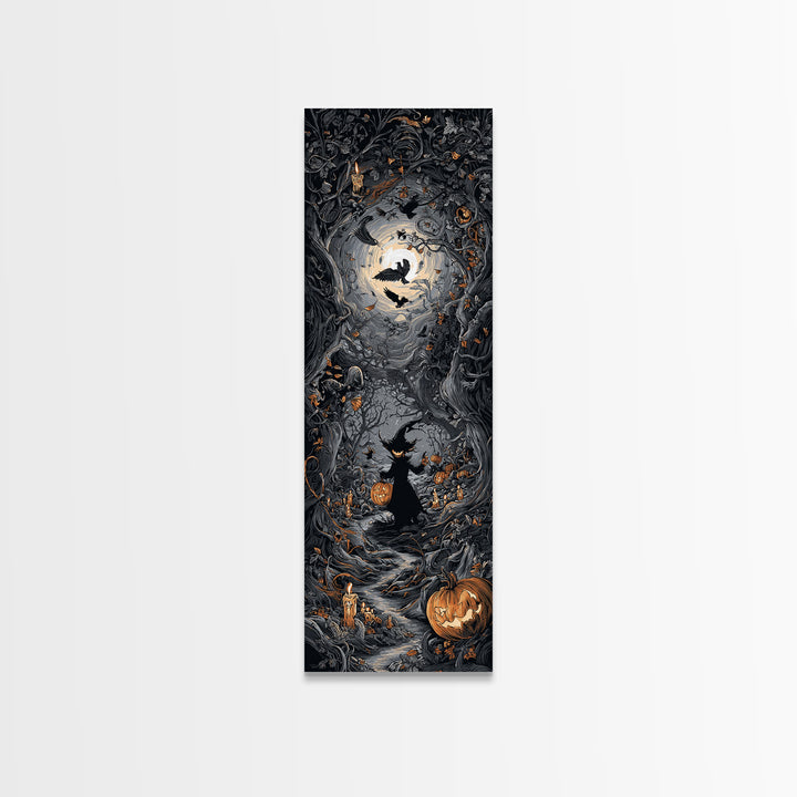 The Pumpkin Patch Goblin, Tall Narrow Wall Art, Haunted Gothic Art, Framed Canvas Print, Halloween Wall Decor, Gothic Home Decor
