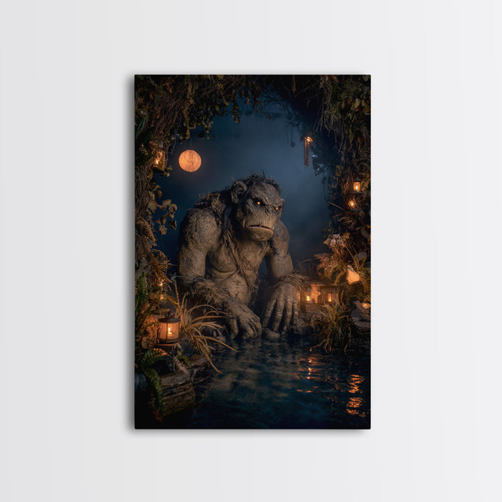 The Bridge Troll At Midnight, Vertical Wall Art, Dark Halloween Decor, Canvas Print, Halloween Wall Decor, Gothic Home Decor