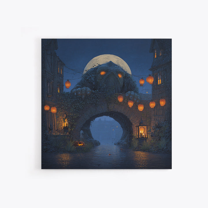 The Bridge Troll At Midnight, Square Wall Art, Spooky Home Decor, Canvas Print, Halloween Wall Decor, Gothic Home Decor, Halloween Decor