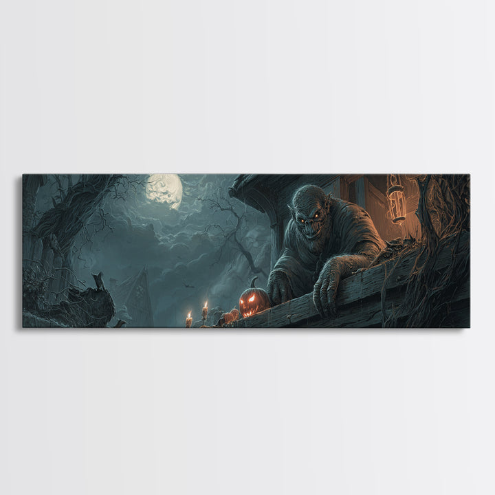 The Bridge Troll At Midnight, Extra Wide Wall Art, Dark Fantasy Wall Art, Canvas Print, Halloween Wall Decor, Gothic Home Decor