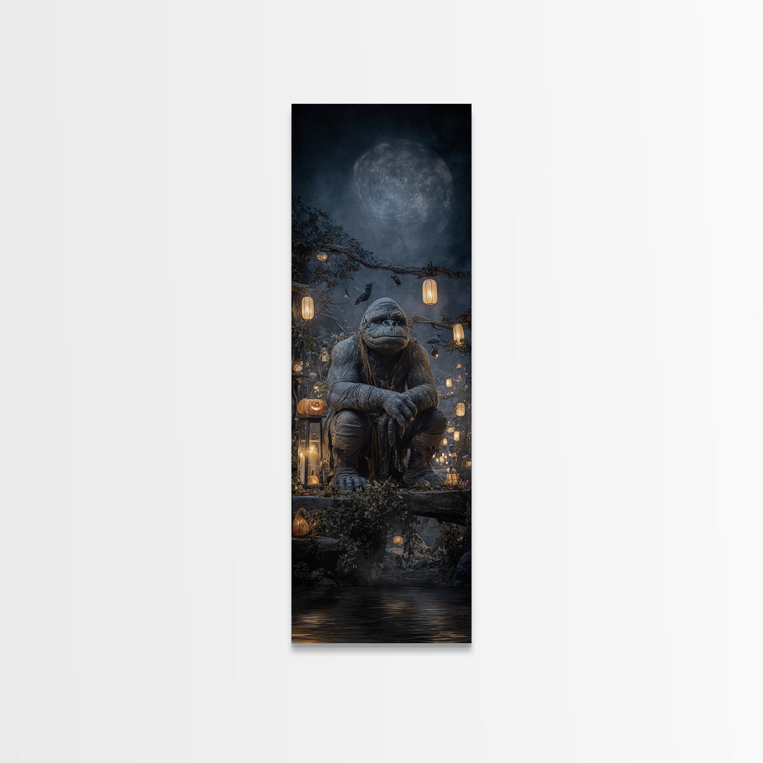 The Bridge Troll At Midnight, Tall Narrow Wall Art, Macabre Wall Art, Framed Canvas Print, Halloween Wall Decor, Gothic Home Decor