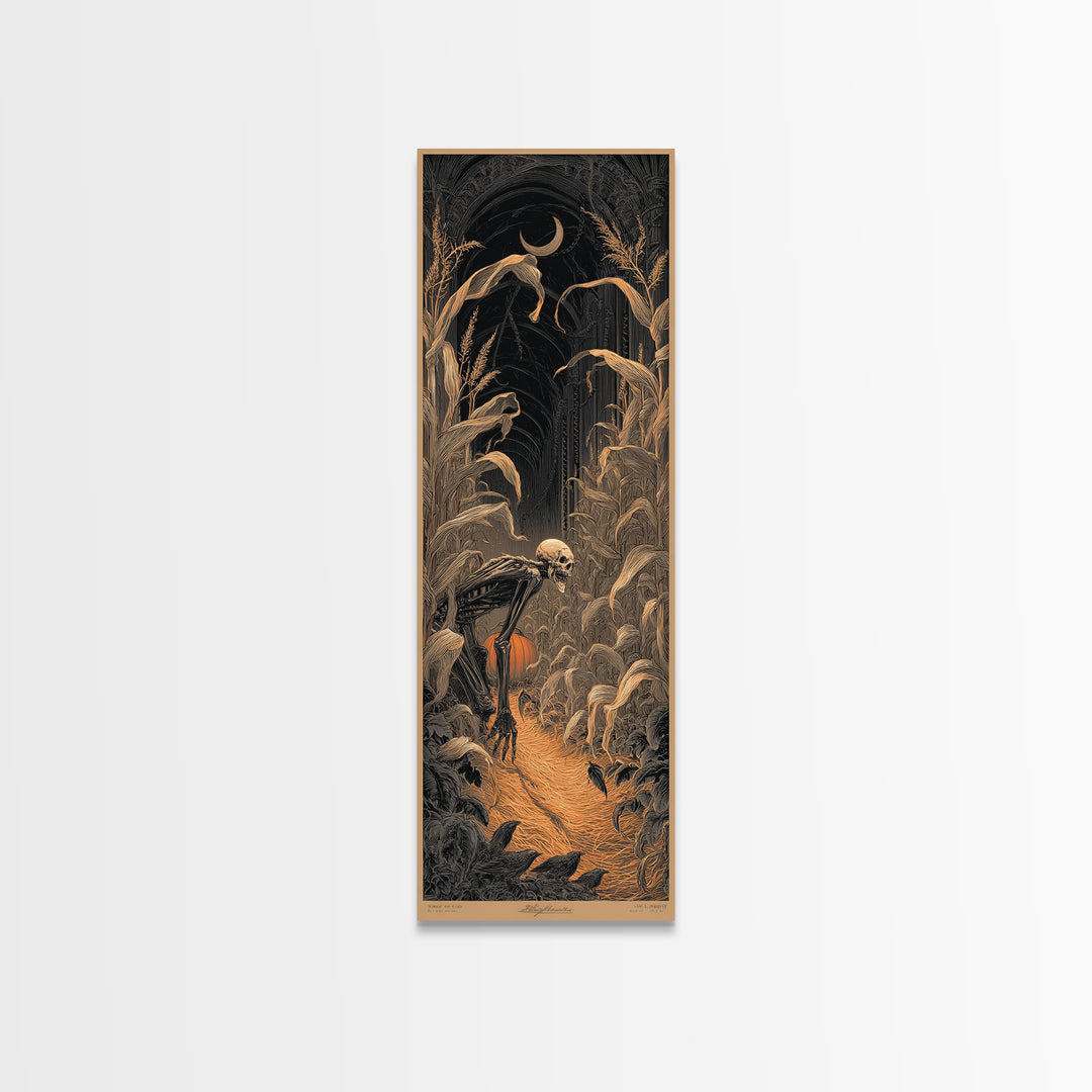 The Cornfield Crawler, Tall Narrow Wall Art, Macabre Wall Art, Framed Canvas Print, Halloween Wall Decor, Gothic Home Decor