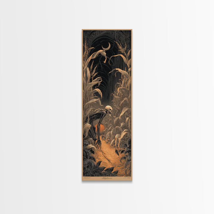 The Cornfield Crawler, Tall Narrow Wall Art, Macabre Wall Art, Framed Canvas Print, Halloween Wall Decor, Gothic Home Decor