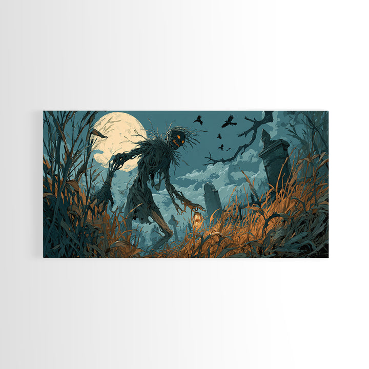 The Harvest Demon, Wide Panoramic Art, Dark Halloween Decor, Canvas Print, Halloween Wall Decor, Gothic Home Decor, Macabre Wall Art