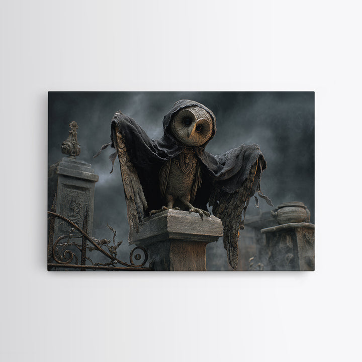The Owl-Faced Omen, Landscape Wall Art, Dark Halloween Decor, Canvas Print, Halloween Wall Decor, Gothic Home Decor, Spooky Wall Decor