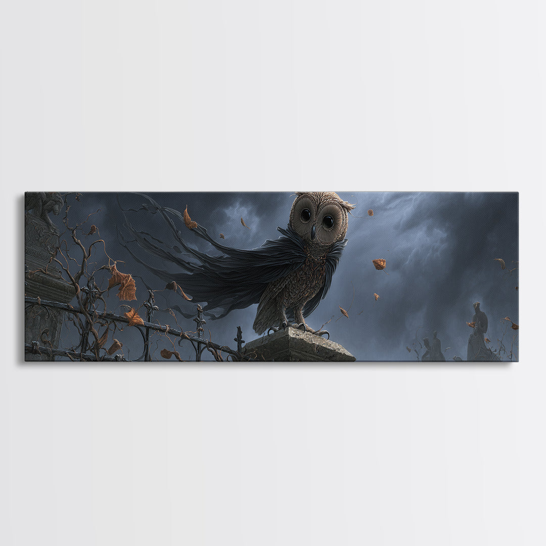 The Owl-Faced Omen, Extra Wide Wall Art, Dark Fantasy Wall Art, Canvas Print, Halloween Wall Decor, Gothic Home Decor, Spooky Wall Decor