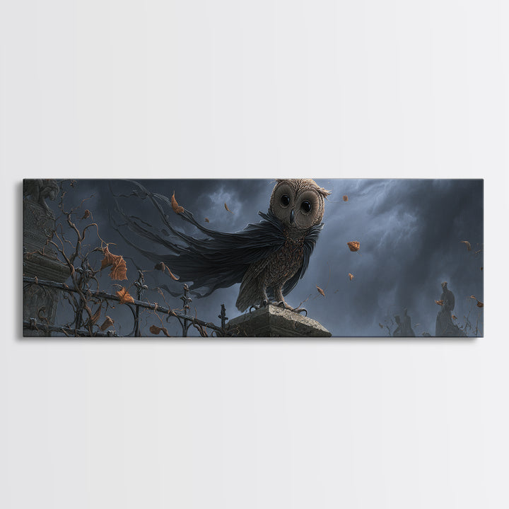The Owl-Faced Omen, Extra Wide Wall Art, Dark Fantasy Wall Art, Canvas Print, Halloween Wall Decor, Gothic Home Decor, Spooky Wall Decor