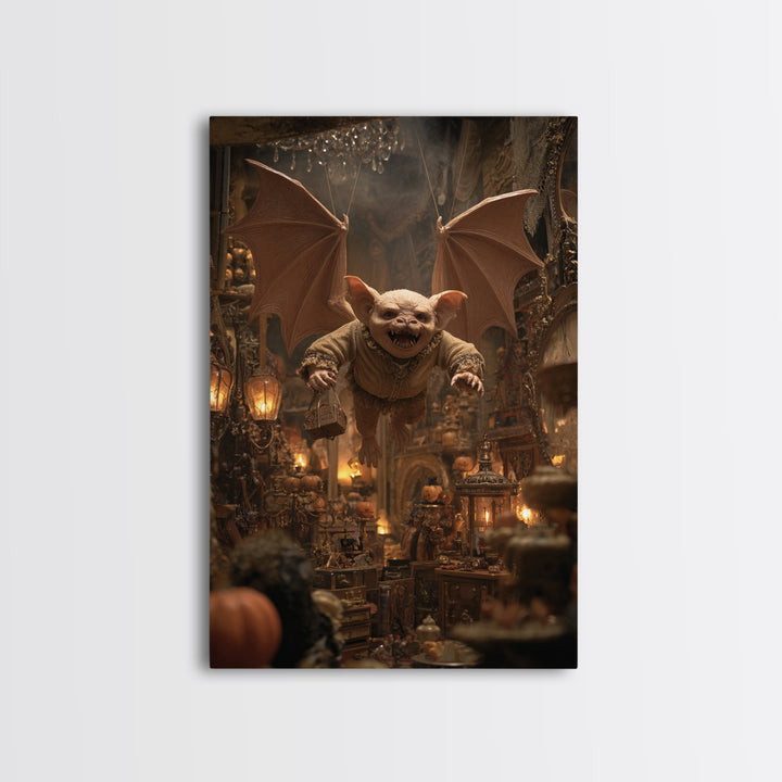The Bat-Winged Imp, Vertical Wall Art, Macabre Wall Art, Framed Canvas Print, Halloween Wall Decor, Gothic Home Decor, Spooky Wall Decor