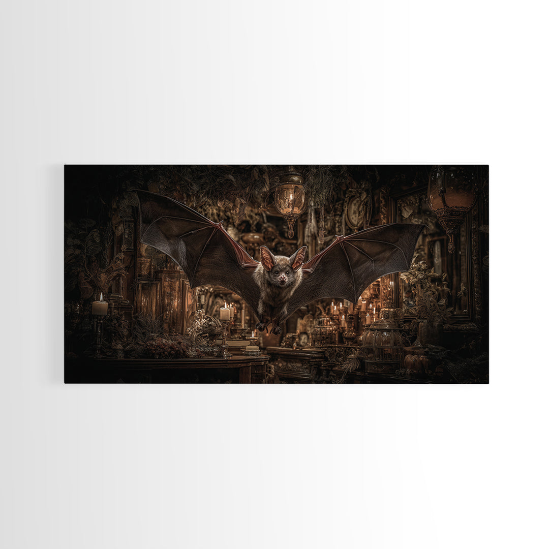 The Bat-Winged Imp, Wide Panoramic Art, Dark Fantasy Wall Art, Canvas Print, Halloween Wall Decor, Gothic Home Decor, Halloween Decor