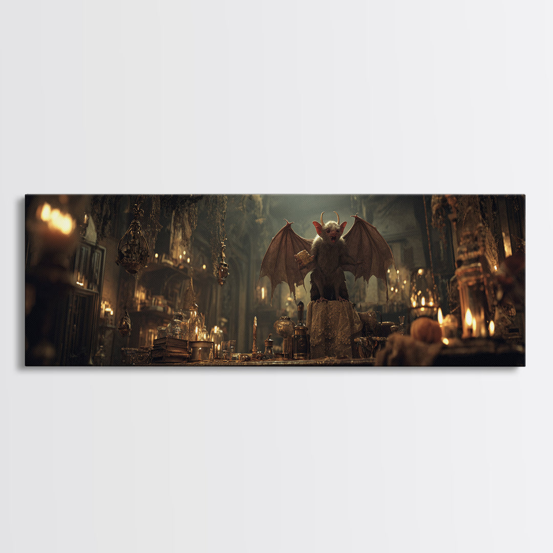 The Bat-Winged Imp, Extra Wide Wall Art, Dark Halloween Decor, Canvas Print, Halloween Wall Decor, Gothic Home Decor, Dark Fantasy Art