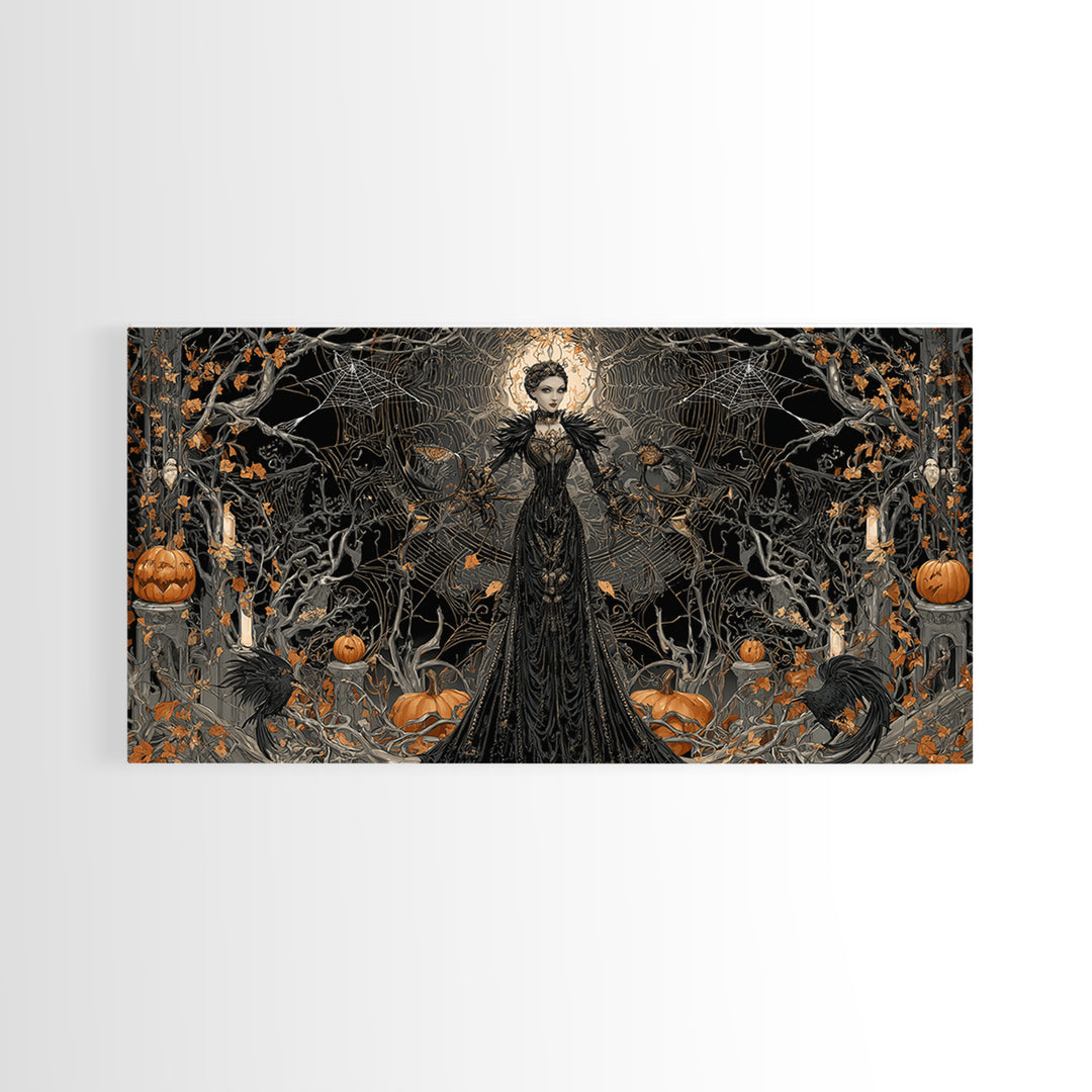 The Spider Queen, Wide Panoramic Art, Dark Halloween Decor, Canvas Print, Halloween Wall Decor, Gothic Home Decor, Dark Fantasy Art